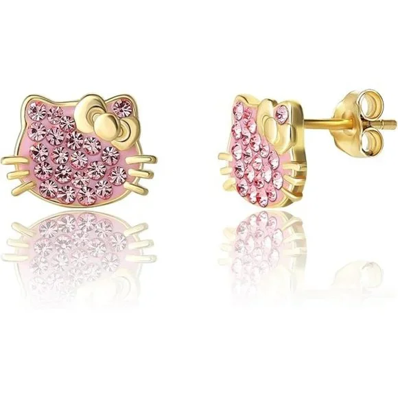 💕NEW Sparkling Bling Swarovski Crystal Silver Hello Kitty Pieced Earring… - Picture 2 of 6